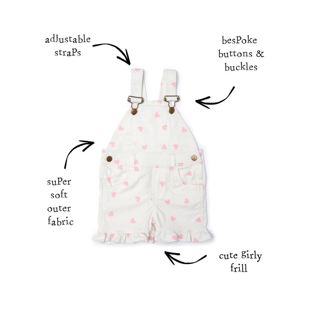 Dotty Dungarees Love Heart Overall Shorts 6-7y